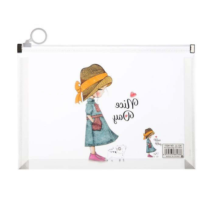 Папка-конверт на молнии формат А5, 180мкр, с рисунком Маленькая девочка МИКС
