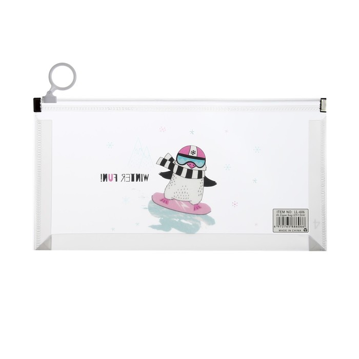 Папка-конверт на молнии формат А6, 180мкр, с рисунком Звери на скейтборде и сноуборде МИКС