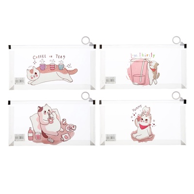 Папка-конверт на молнии формат А6, 180мкр, с рисунком «Кот», МИКС