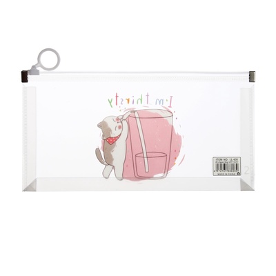 Папка-конверт на молнии формат А6, 180мкр, с рисунком «Кот», МИКС