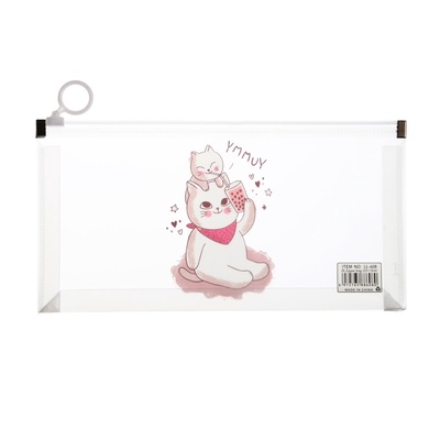 Папка-конверт на молнии формат А6, 180мкр, с рисунком «Кот», МИКС