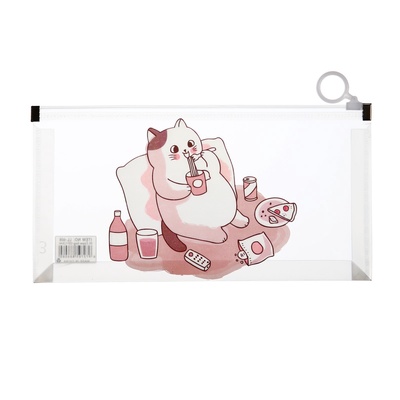 Папка-конверт на молнии формат А6, 180мкр, с рисунком «Кот», МИКС