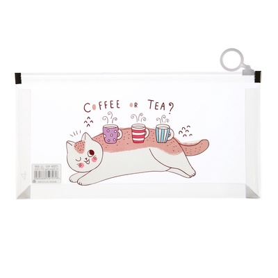 Папка-конверт на молнии формат А6, 180мкр, с рисунком «Кот», МИКС