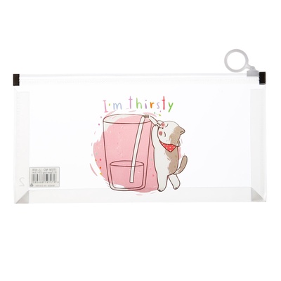 Папка-конверт на молнии формат А6, 180мкр, с рисунком «Кот», МИКС