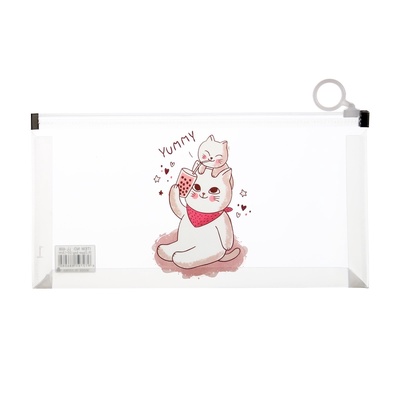 Папка-конверт на молнии формат А6, 180мкр, с рисунком «Кот», МИКС