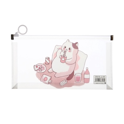 Папка-конверт на молнии формат А6, 180мкр, с рисунком «Кот», МИКС