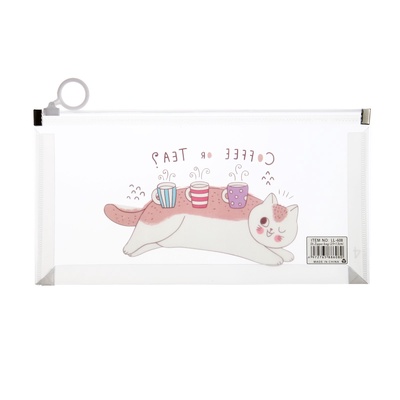 Папка-конверт на молнии формат А6, 180мкр, с рисунком «Кот», МИКС