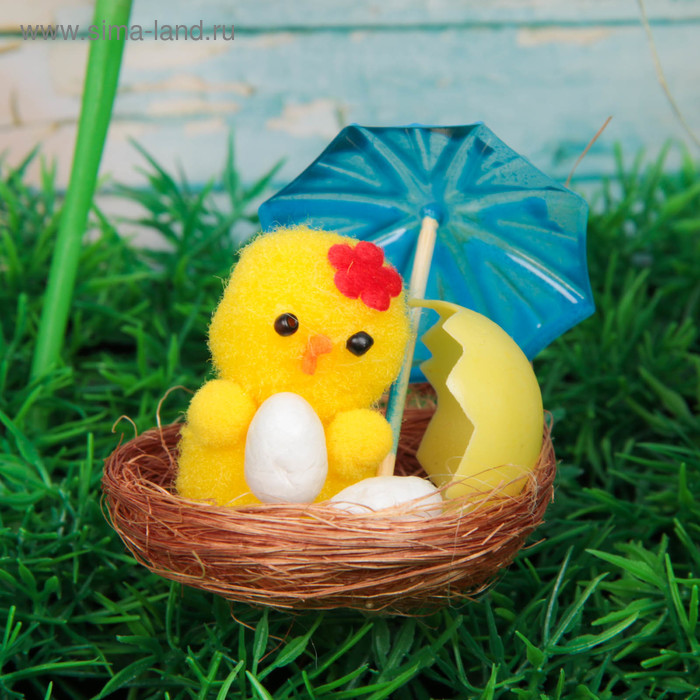 Сувенир цыпа с яйцами и цветочком под зонтиком - Фото 1