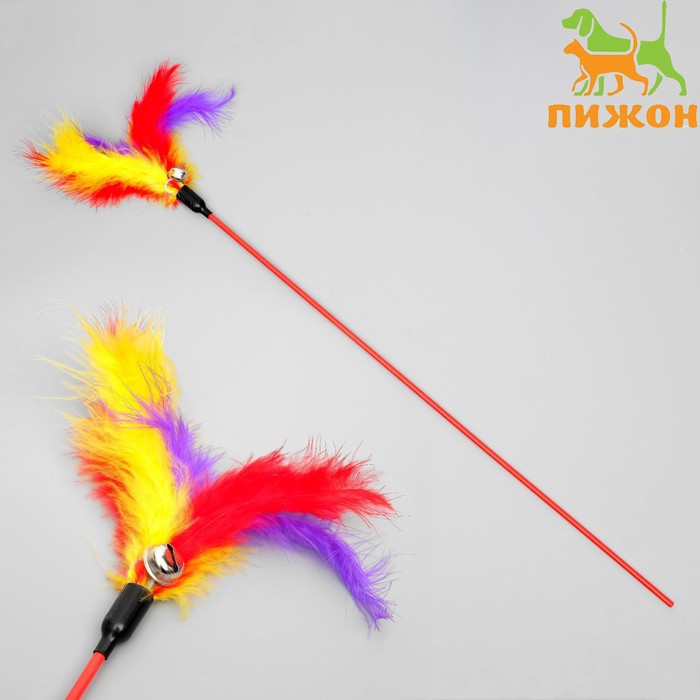 Дразнилка «Перышко», 59 см, с бубенчиком, цвет МИКС - Фото 1