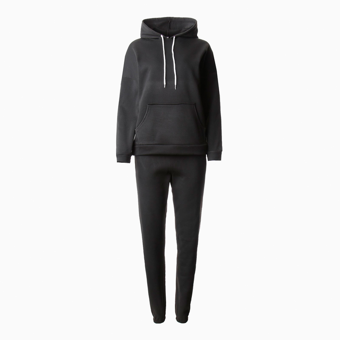 Костюм с начёсом женский (толстовка, брюки), размер 54, чёрный - Фото 1