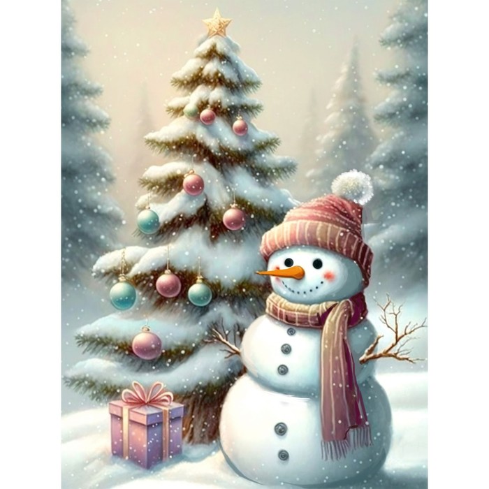 Алмазная вышивка с частичным заполнением "Снеговик" 30*40 см, холст - Фото 1