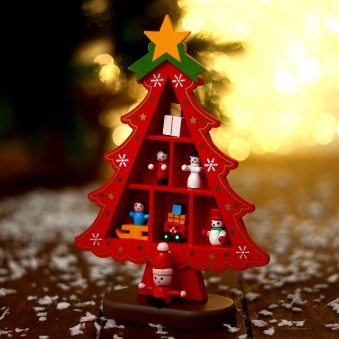 Новогодний сувенир «Ёлка с ячейками под подарки» 14,5 × 19,5 см, красная, уценка - Фото 1