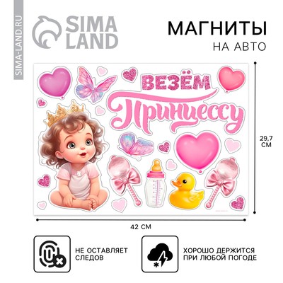 Набор магнитов на авто «Везем принцессу», на выписку, 42 см х 29.7 см