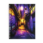 Тетрадь 96 листов в клетку на гребне "Ночной город", обложка мелованный картон, глянцевая ламинация - фото 3249915