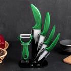 Набор кухонный «Изгиб», 5 предметов: 4 ножа 7,5 см, 10 см, 13 см, 15 см, овощечистка, на подставке, цвет зелёный - Фото 10