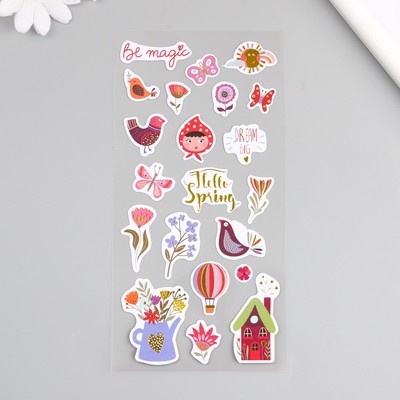 Наклейка пластик, золотое тиснение «Цветы и любовь», 10.5×23 см, МИКС