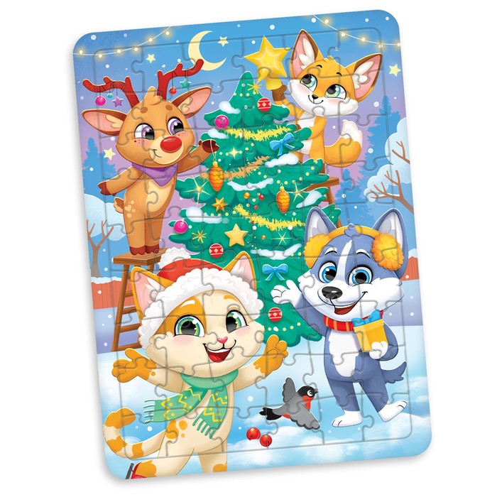 Пазл «Новогодние зверята», 54 детали - Фото 1