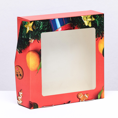 Коробка складная с окном "Апельсин", 15 х 15 х 4 см