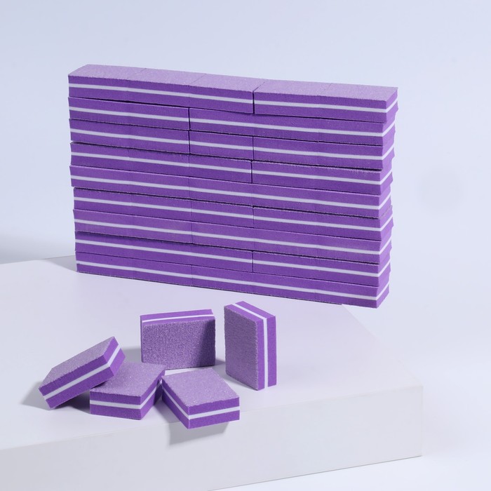 Бафы наждачные для ногтей, набор 50 шт, двухсторонние, 3,5 × 2,5 см, цвет фиолетовый - фото 1887352871