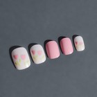 Накладные ногти «Flourish», 12 шт, с клеевыми пластинами, форма мягкий квадрат, цвет розовый/белый - фото 7885316