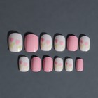 Накладные ногти «Flourish», 12 шт, с клеевыми пластинами, форма мягкий квадрат, цвет розовый/белый - фото 7885317
