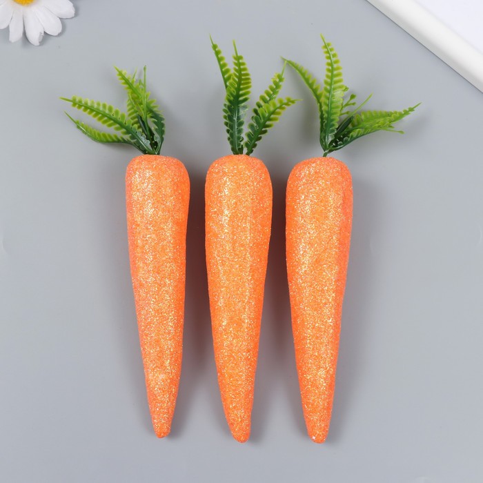 Декор пасхальный Морковки с золотыми блёстками набор 3 шт 12 см 3х3х19 см