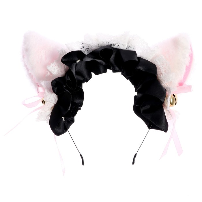 Карнавальный ободок «Аниме ушки» с чёрной повязкой - фото 1906499375