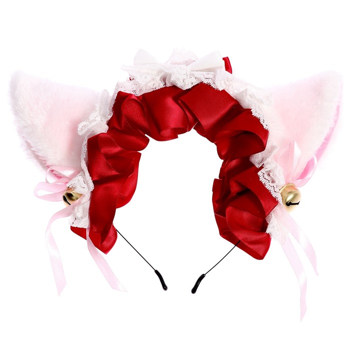 Карнавальный ободок «Аниме ушки» с красной повязкой - фото 1906499378