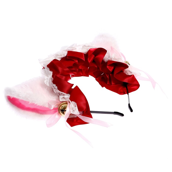 Карнавальный ободок «Аниме ушки» с красной повязкой - фото 1906499379