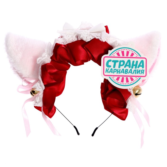 Карнавальный ободок «Аниме ушки» с красной повязкой - фото 1906499380