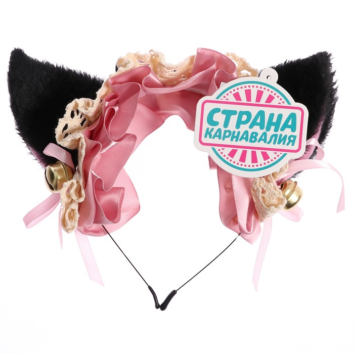 Карнавальный ободок «Аниме ушки» с розовой повязкой - фото 1906499383