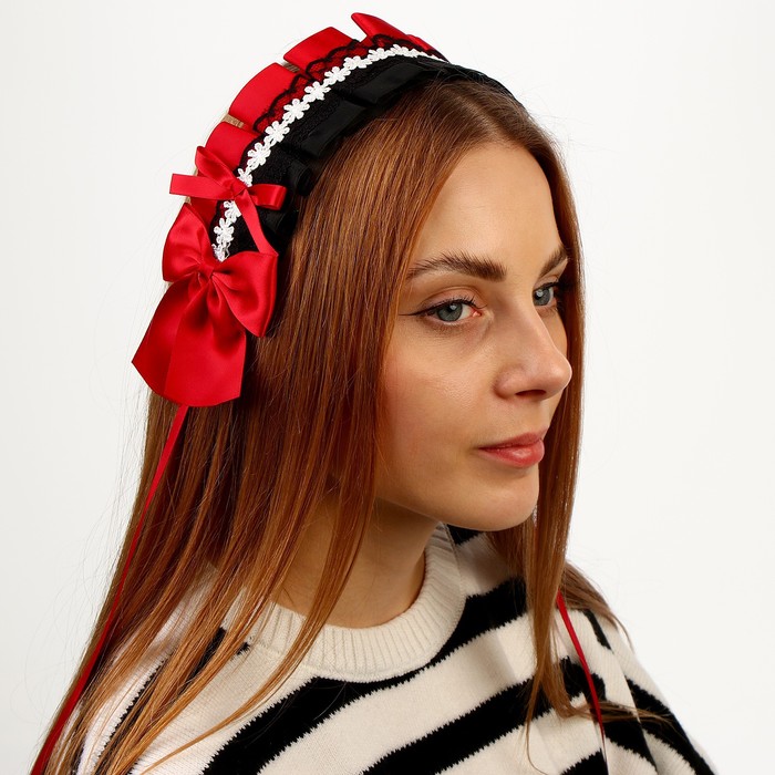 Карнавальная повязка «Лолита», цвет красный с чёрным кружевом - фото 1906499421