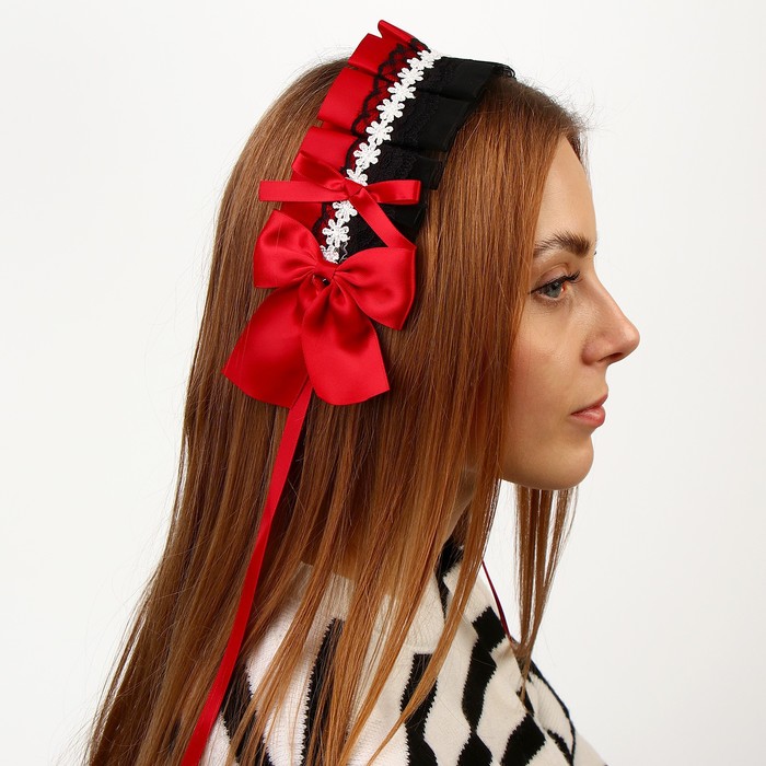 Карнавальная повязка «Лолита», цвет красный с чёрным кружевом - фото 1906499422