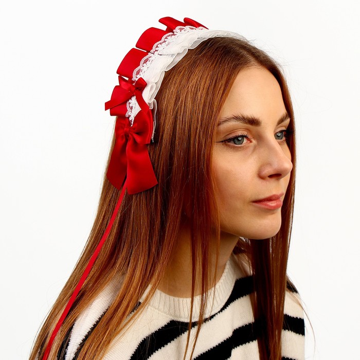 Карнавальная повязка «Лолита», цвет красный с белым кружевом - фото 1906499427