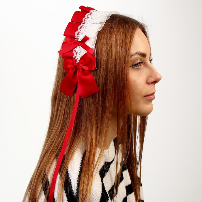 Карнавальная повязка «Лолита», цвет красный с белым кружевом - фото 1906499429