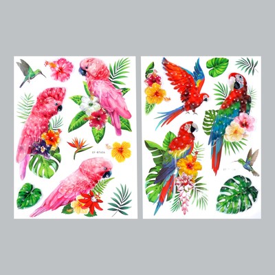 Наклейка интерьерная многослойная «Тропические птицы», пластик, МИКС 50×30 см