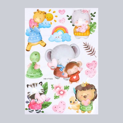 Наклейка интерьерная многослойная «Зверята с сердечками», пластик, 50×35 см