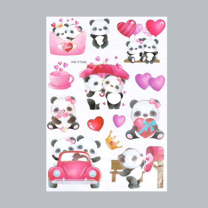 Наклейка пластик многослойная Влюблённые панды 50х35 см