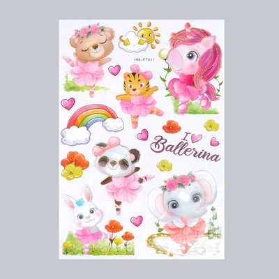 Наклейка интерьерная многослойная «Зверята балерины», пластик, 50×35 см