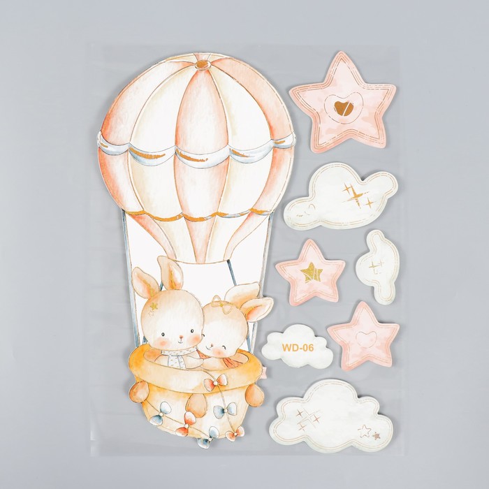 Наклейка интерьерная «Зайки на воздушном шаре», EVA, 41×31.5 см - Фото 1