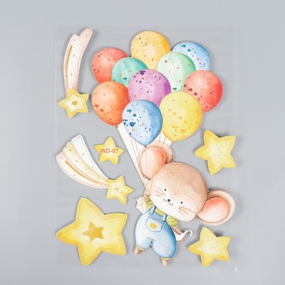 Наклейка интерьерная «Мышка на воздушных шариках», EVA, 41×31.5 см