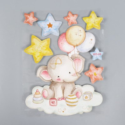 Наклейка интерьерная «Слоник с шариками и звёздами», EVA, 41×31.5 см