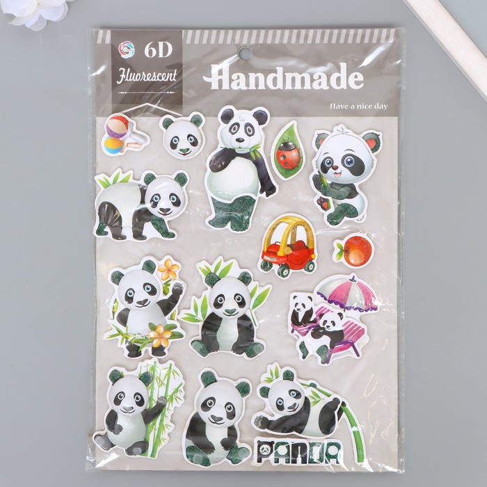 Наклейка пластик, картон 6D с блёстками "Добрая панда" 25,5х17,5 см