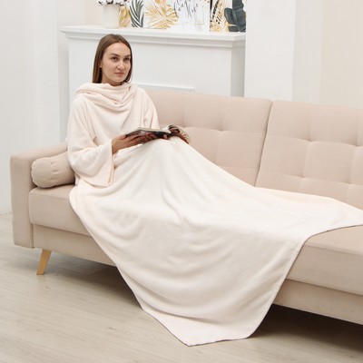 Плед с рукавами «Этель», 150×200 см, корал-флис, молочный