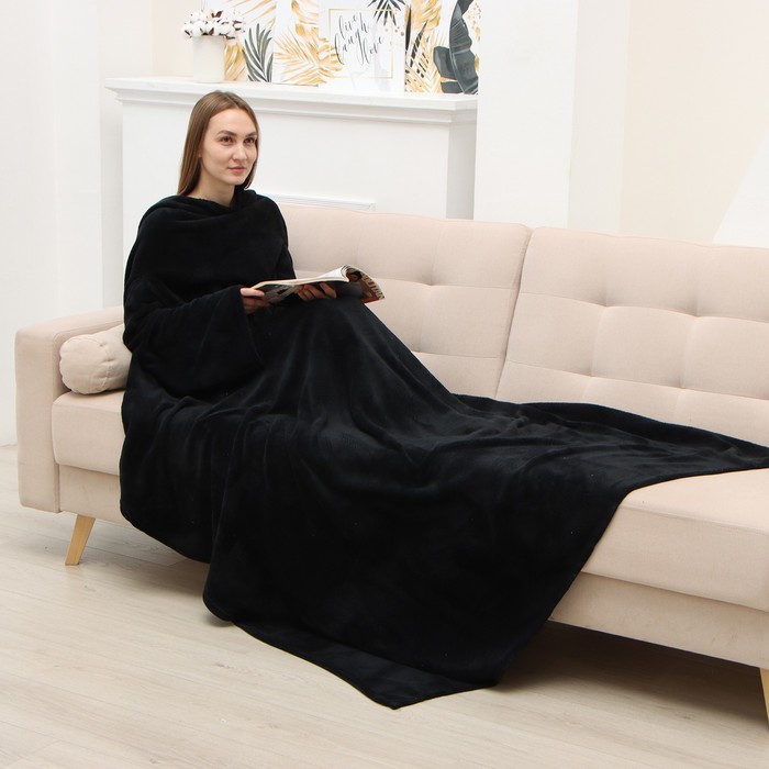 Плед с рукавами «Этель», 150×200 см, корал-флис, чёрный - Фото 1