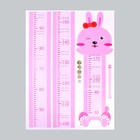 Наклейка пластик интерьерная цветная ростомер "Розовый зайчик" 45x60 см - Фото 2