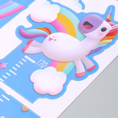 Ростомер-наклейка интерьерная цветная «Единорог на радуге», пластик, 50×70 см