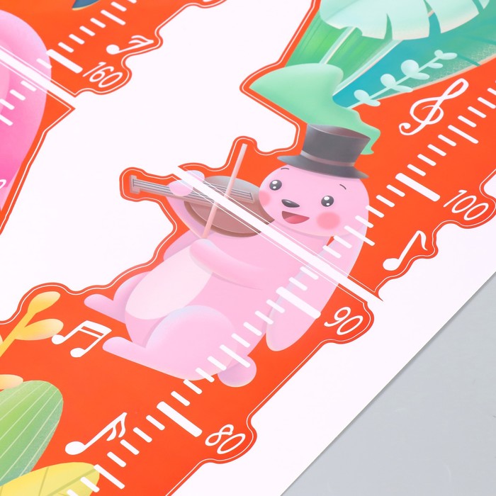 Наклейка пластик интерьерная цветная ростомер "Розовый фламинго и зайчик" 50x70 см - фото 1909410591