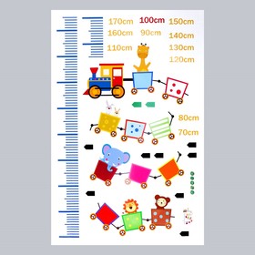 Наклейка пластик интерьерная цветная ростомер "Поезд со зверями" 60x90 см 9901624