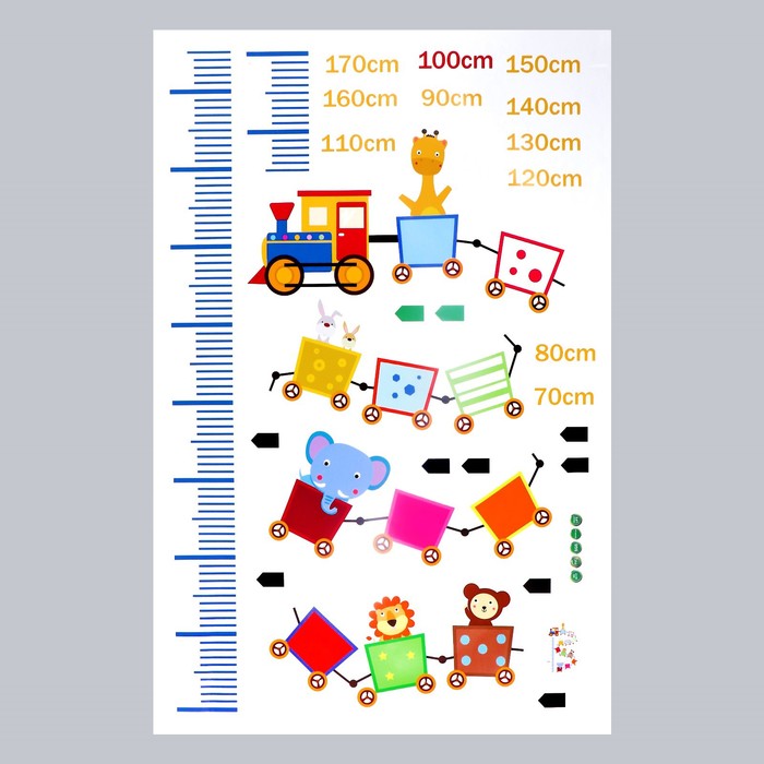 Ростомер-наклейка интерьерная цветная «Поезд со зверями», пластик, 60×90 см - Фото 1